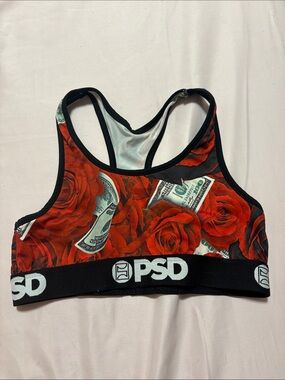 PSD Red Rose & Money Print Sports Bra
